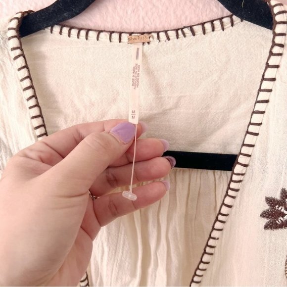 FREE People Kai Embroidered Cropped Top Pants Set Cream Brown Medium New - Picture 12 of 12